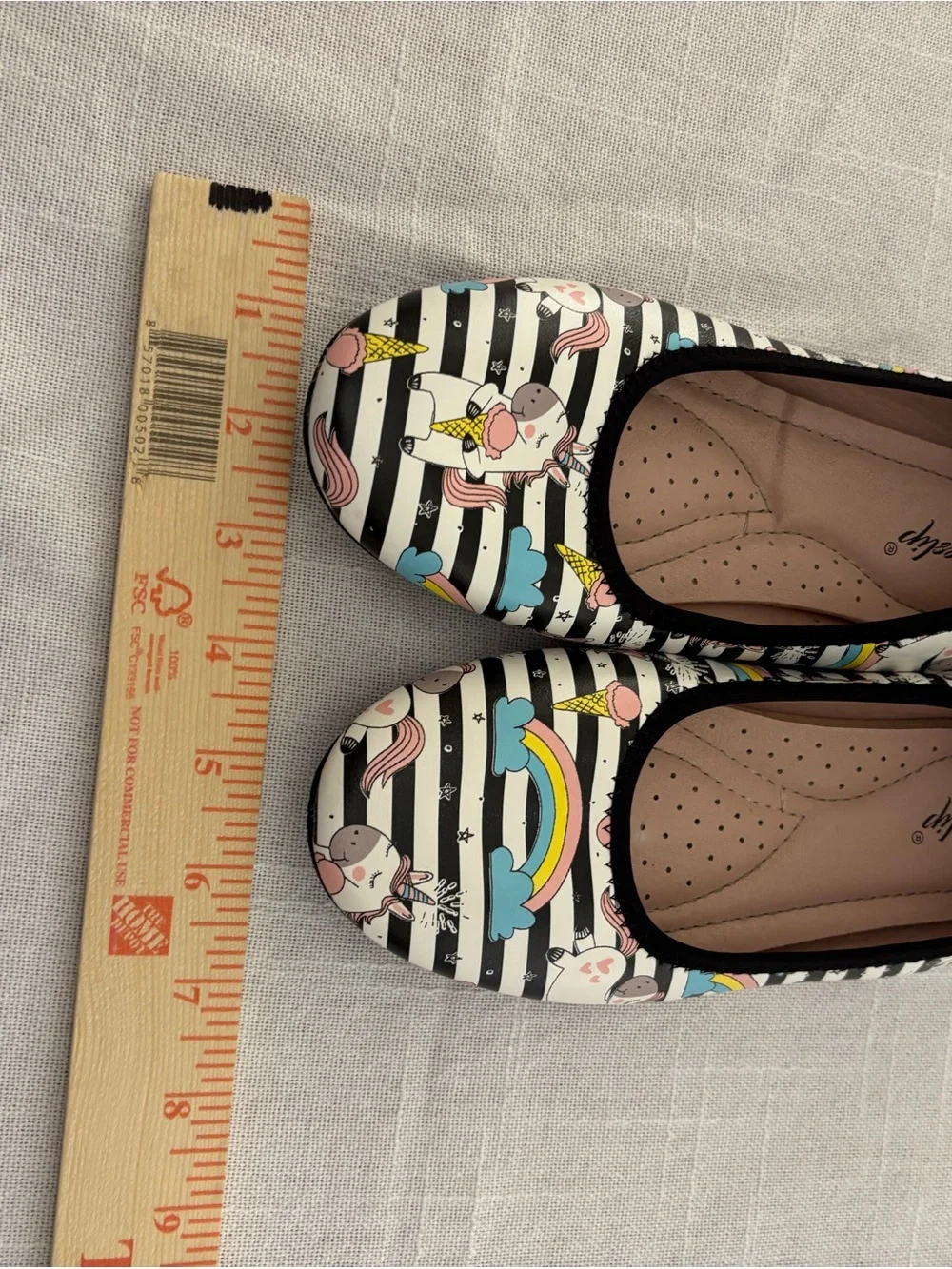 Kids' Unicorn Rainbow Ice Cream Print Ballet Flats - Black & White